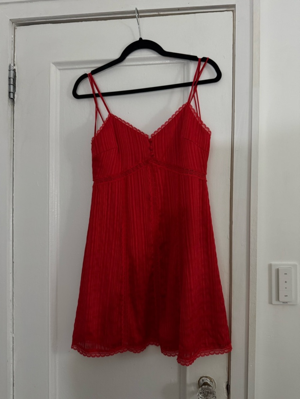 Alice + Olivia Red Lace-Trim Pleated Slip